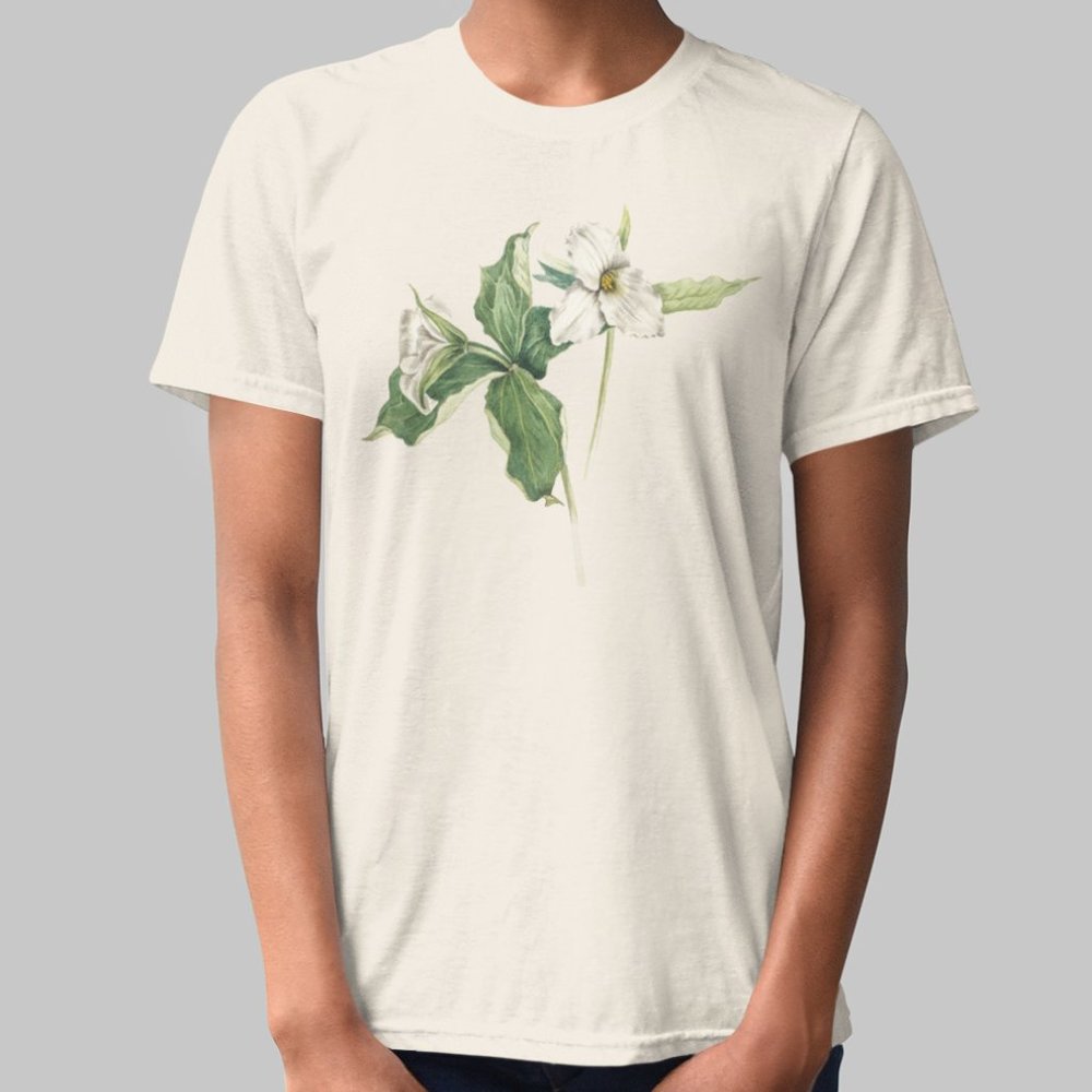 White Trillium Vintage Floral Print Short Sleeve Graphic Tee T-shirt S M L XL